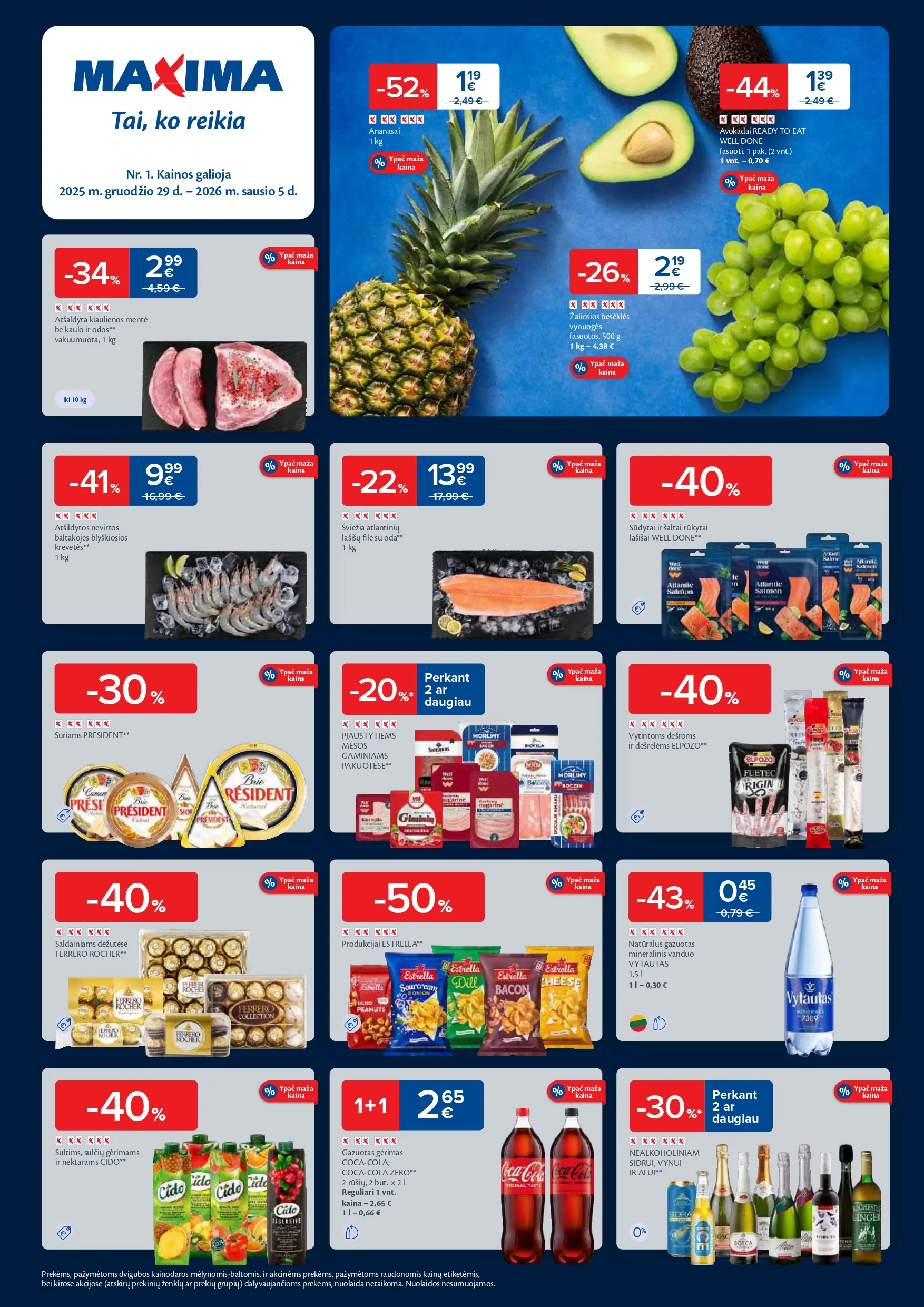 MAXIMA akcijų ir nuolaidų leidinys Nr. 1 nuo 2025.12.29 iki 2026.01.05