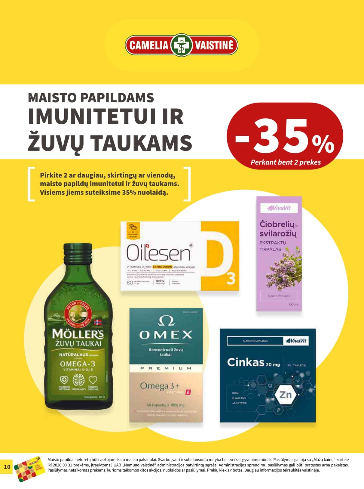 CAMELIA vaistinės akcijų ir nuolaidų leidinys nuo 2026.03.01 iki 2026.03.31 - 10