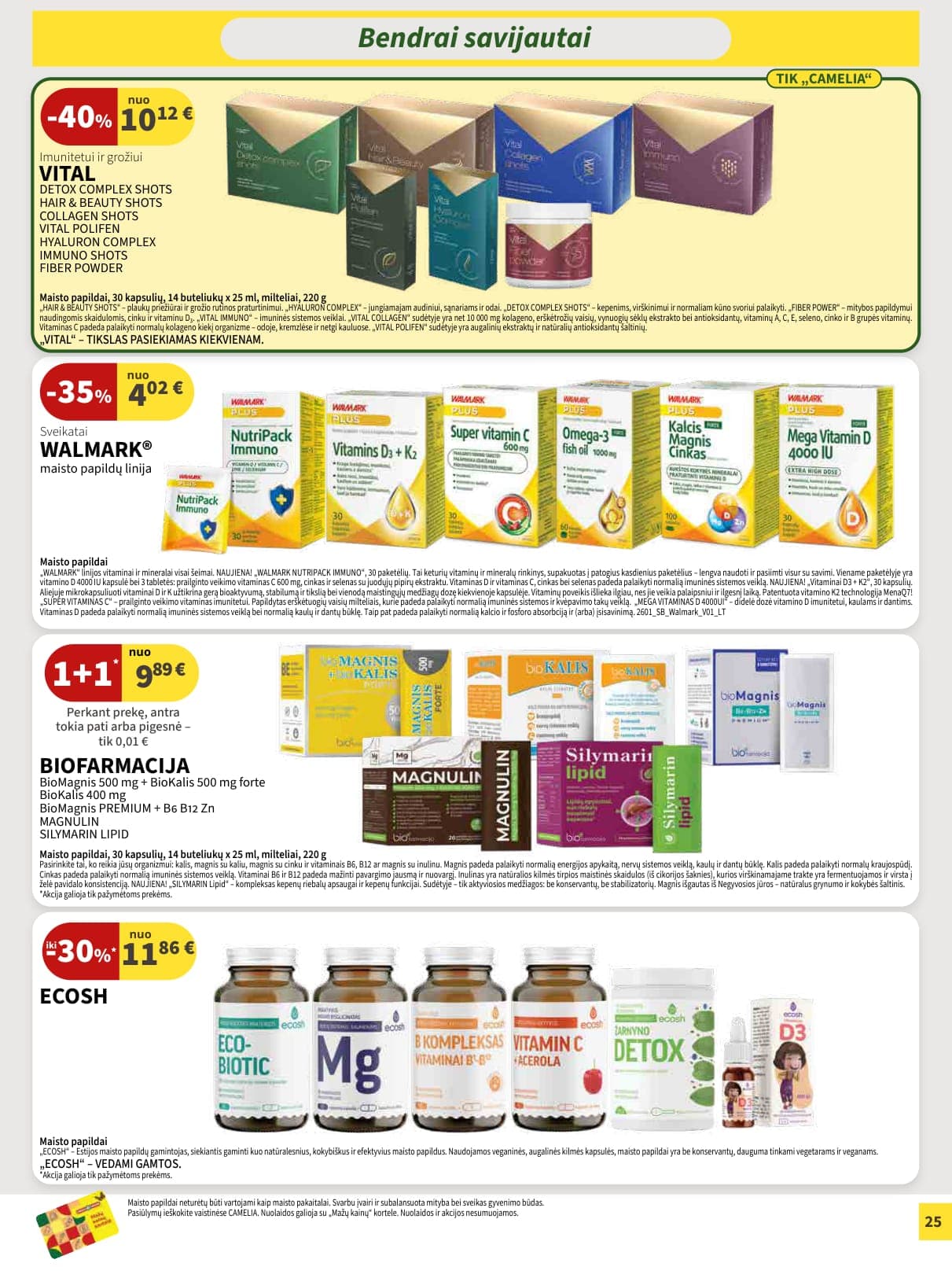 CAMELIA vaistinės akcijų ir nuolaidų leidinys nuo 2026.03.01 iki 2026.03.31 - 25