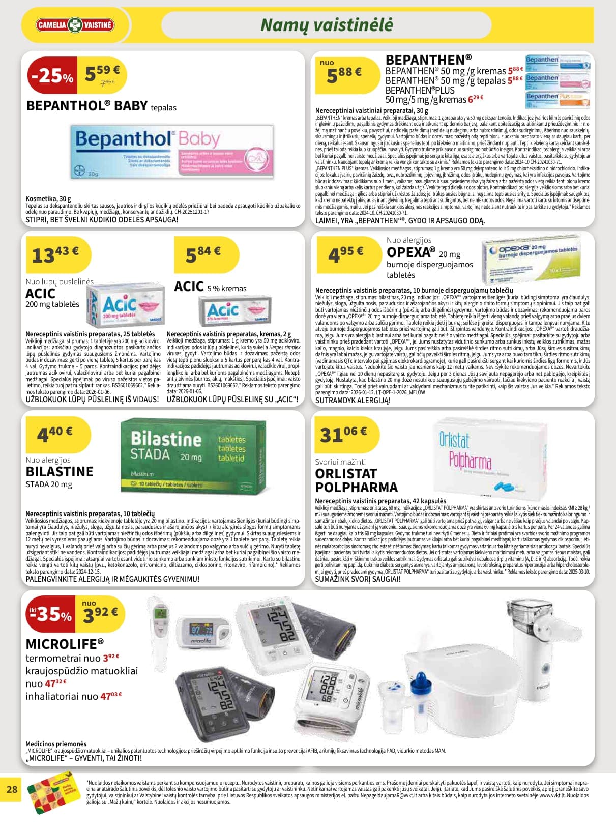 CAMELIA vaistinės akcijų ir nuolaidų leidinys nuo 2026.03.01 iki 2026.03.31 - 28