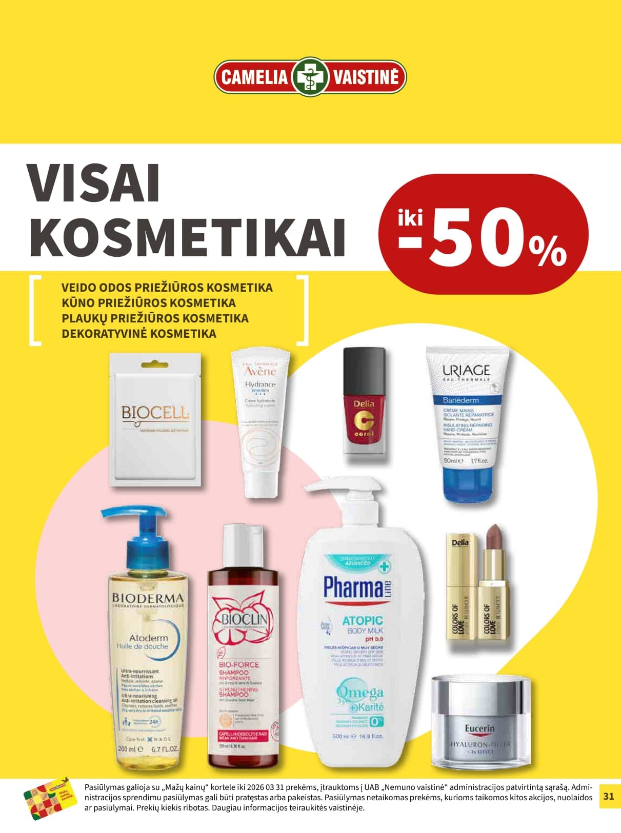 CAMELIA vaistinės akcijų ir nuolaidų leidinys nuo 2026.03.01 iki 2026.03.31 - 31