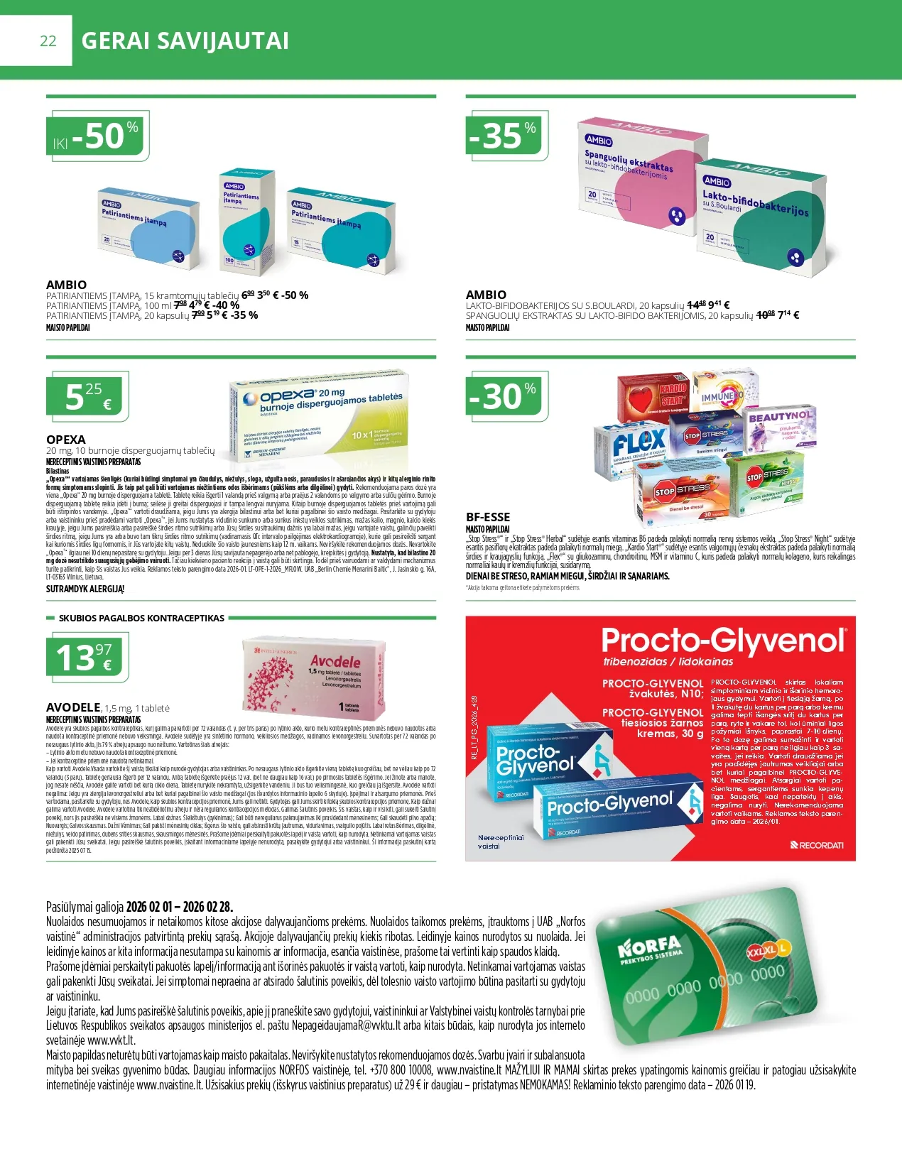 NORFA VAISTINĖ akcijų ir nuolaidų ledinys nuo 2026.02.01 iki 2026.02.28 - 22