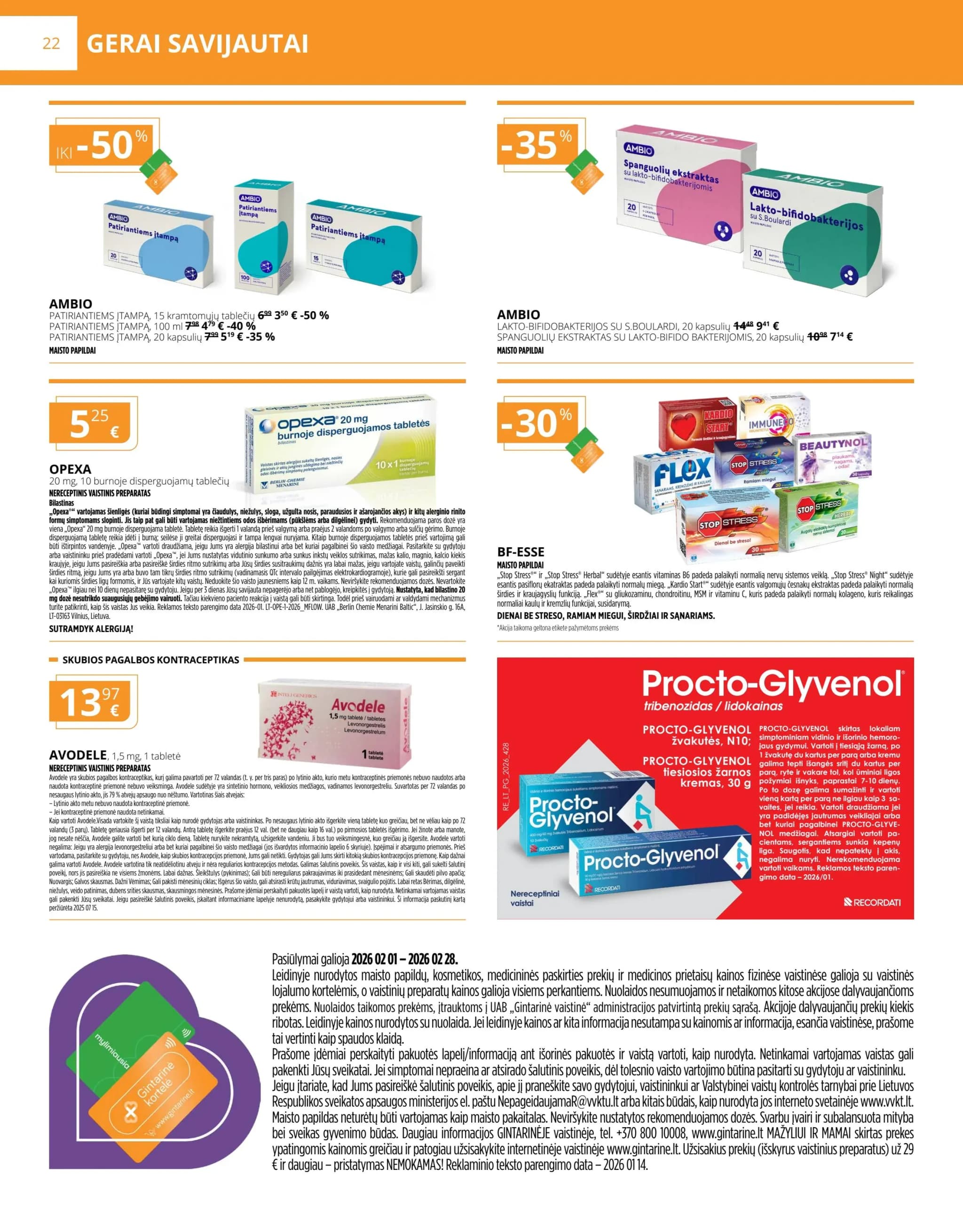GINTARINĖ VAISTINĖ akcijų ir nuolaidų leidinys nuo 2026.02.01 iki 2026.02.28 - 22