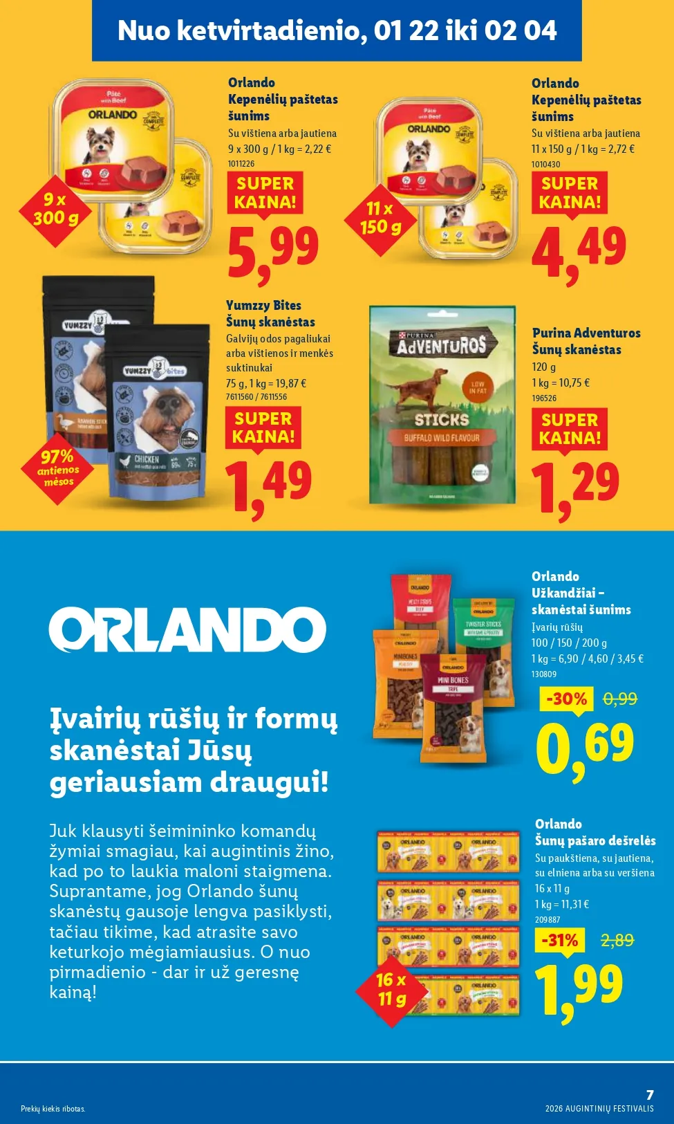 LIDL akcijų ir nuolaidų leidinys "Augintinių festivalis" nuo 2026.01.22 iki 2026.02.04 - 7