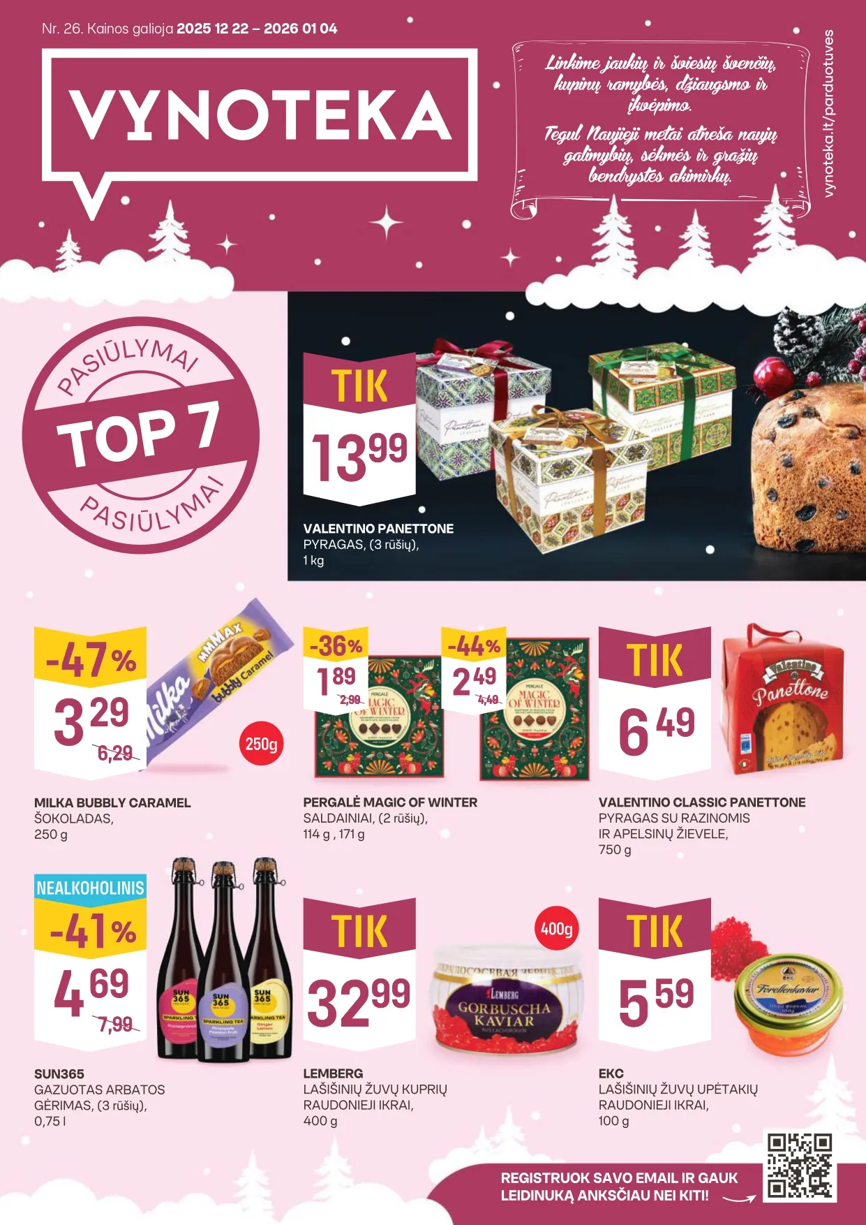 VYNOTEKA akcijų ir nuolaidų leidinys Nr. 26 nuo 2025.12.22 iki 2026.01.04 - 1