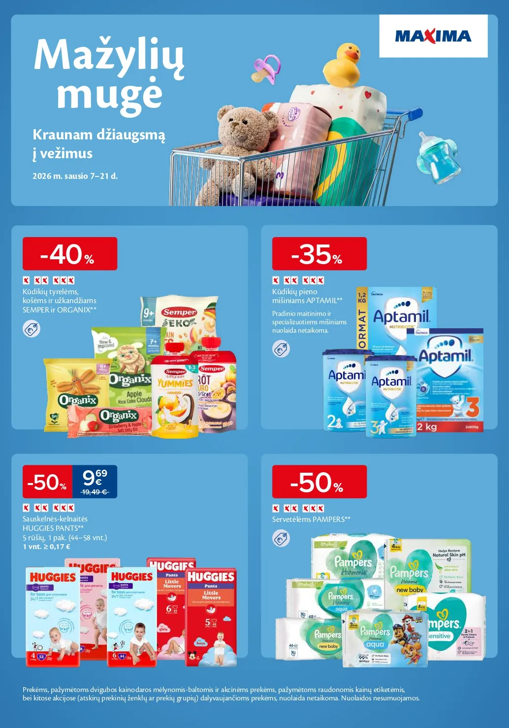 MAXIMA akcijų ir nuolaidų leidinys "Mažylių mugė" nuo 2026.01.07 iki 2026.01.21