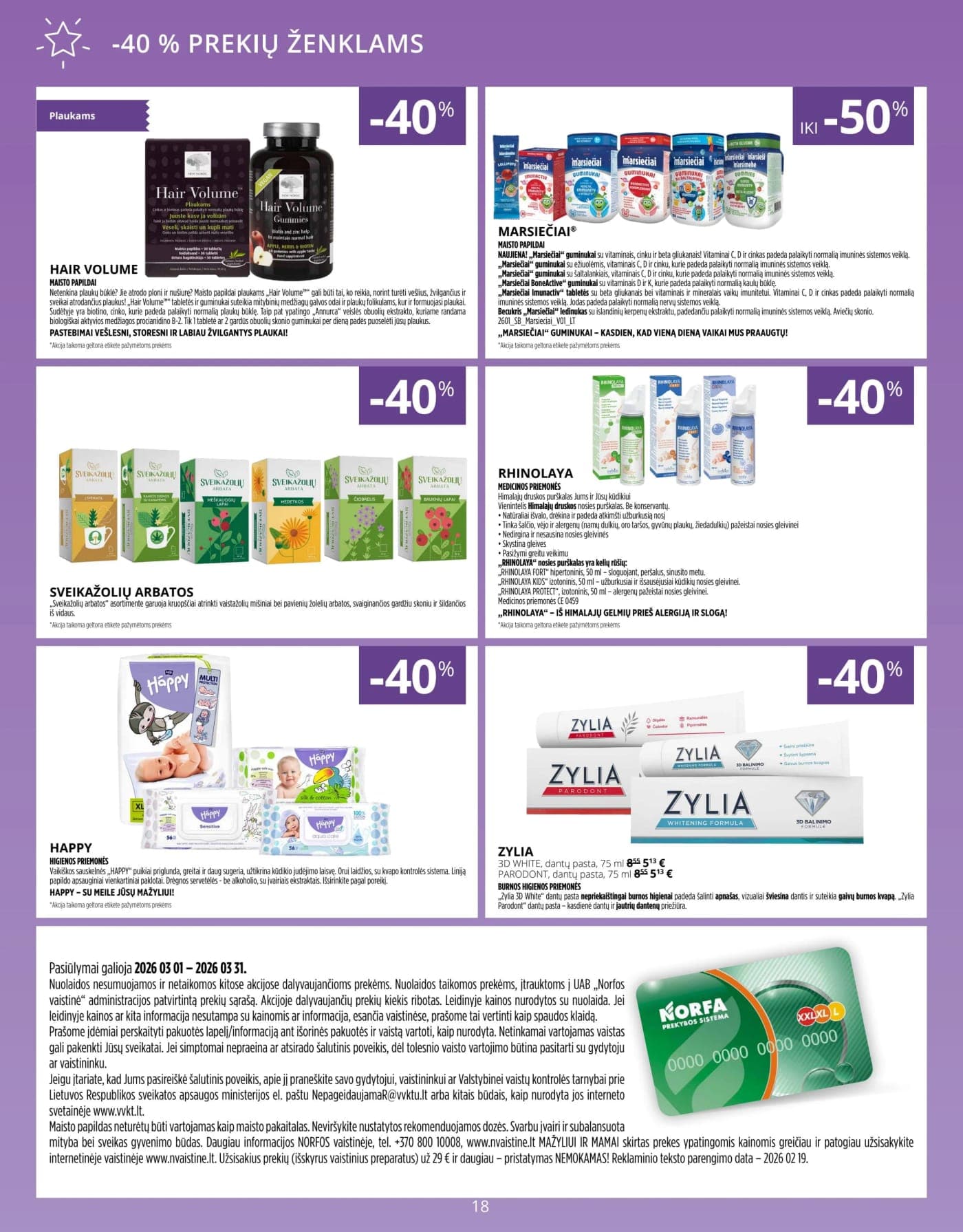 NORFA VAISTINĖ akcijų ir nuolaidų leidinys nuo 2026.03.01 iki 2026.04.01 - 18