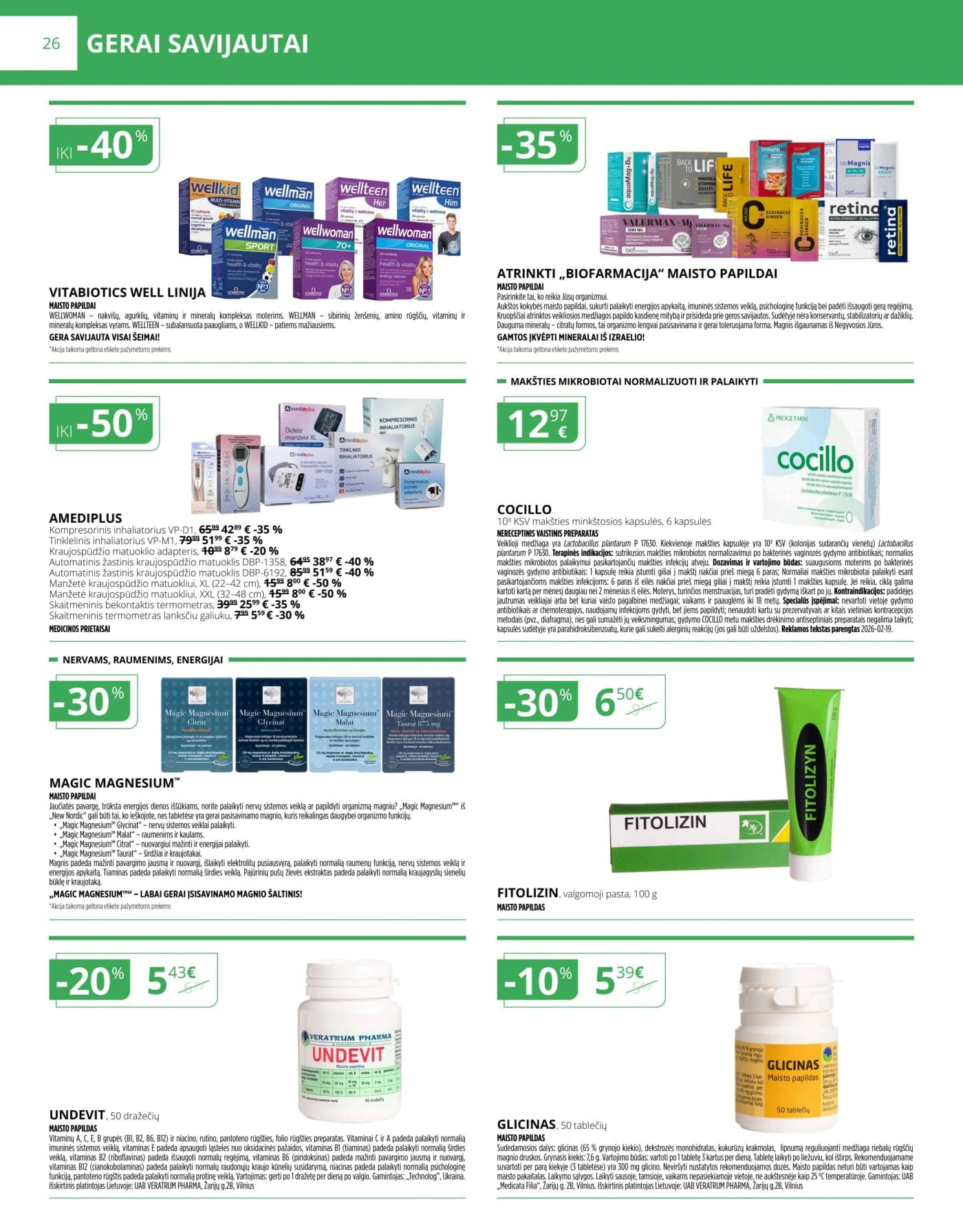 NORFA VAISTINĖ akcijų ir nuolaidų leidinys nuo 2026.03.01 iki 2026.04.01 - 26