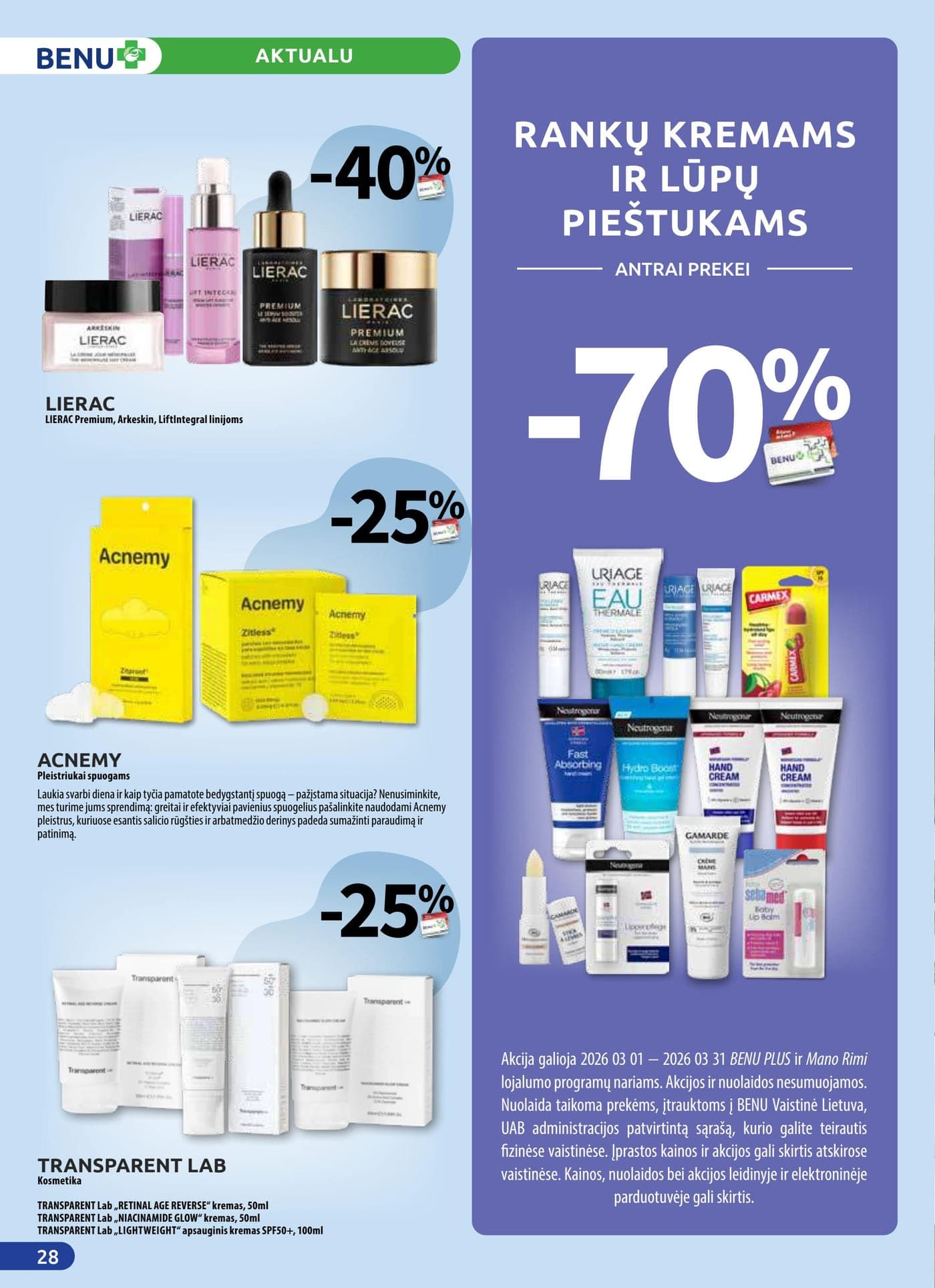 Naujas BENU VAISTINĖ akcijų ir nuolaidų leidinys nuo 2026.03.01 iki 2026.03.31 - 28