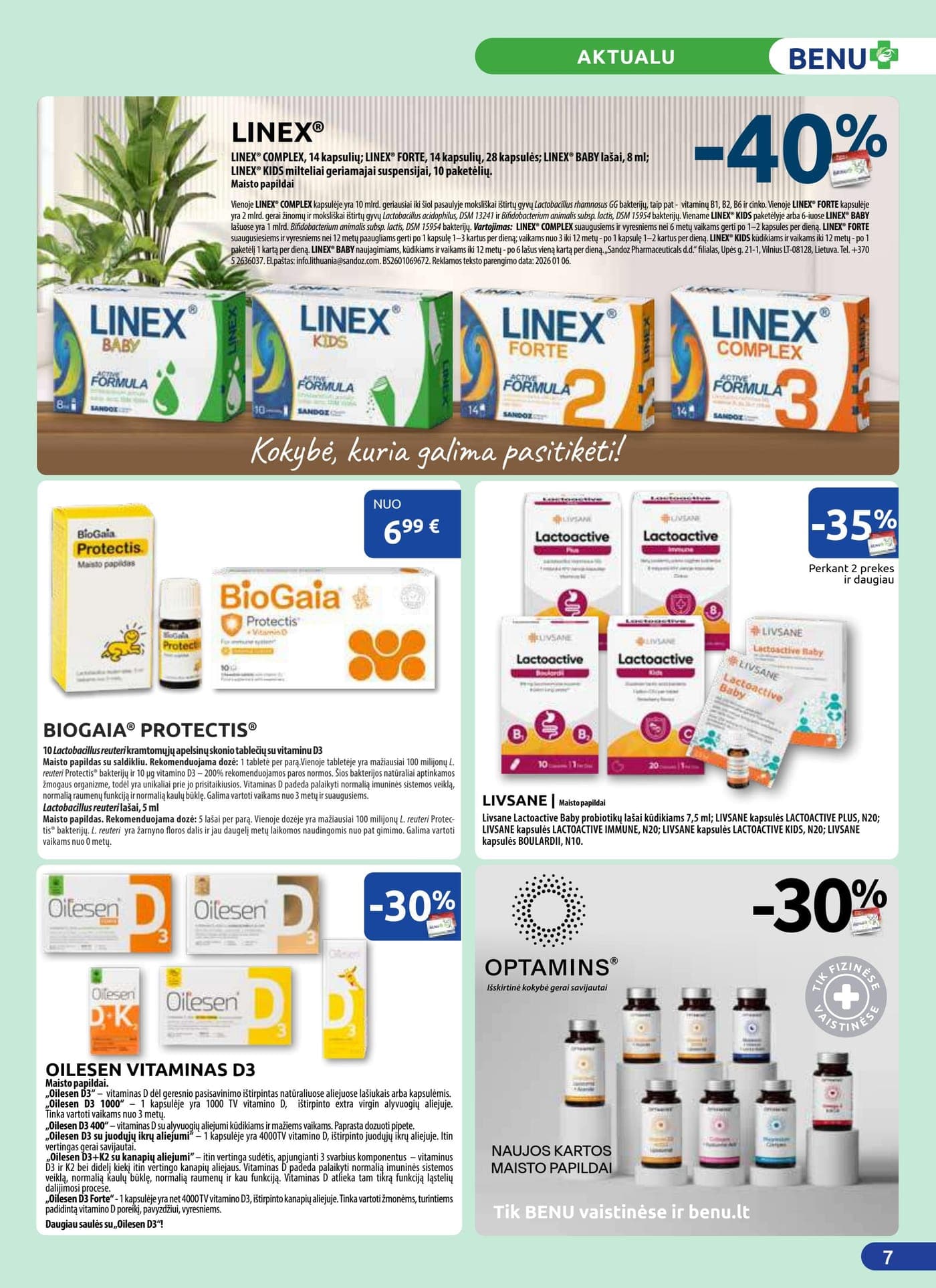 Naujas BENU VAISTINĖ akcijų ir nuolaidų leidinys nuo 2026.03.01 iki 2026.03.31 - 7