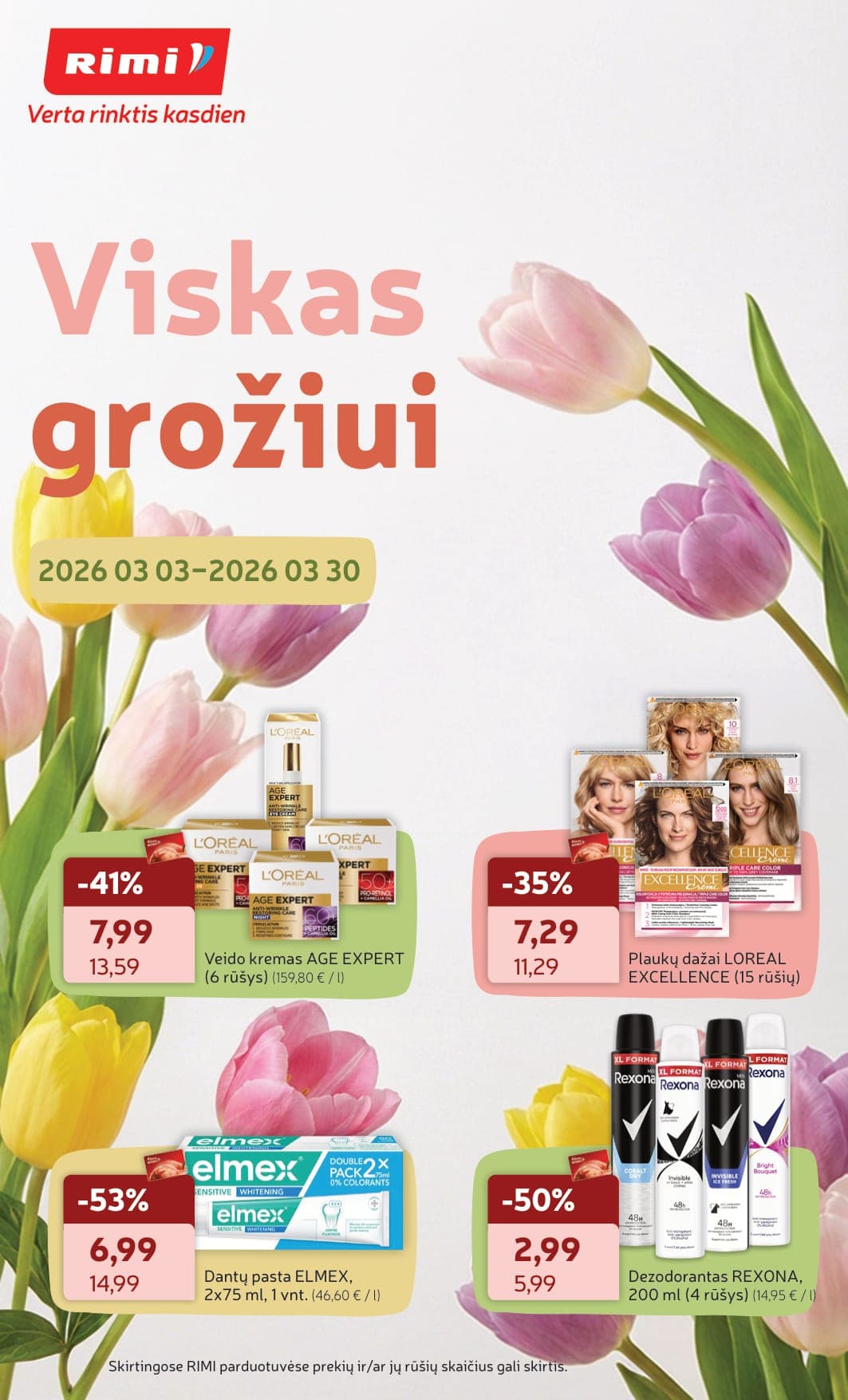 Naujas RIMI grožio prekių akcijų ir nuolaidų leidinys "Viskas grožiui" nuo 2026.03.03 iki 2026.03.30 - 1
