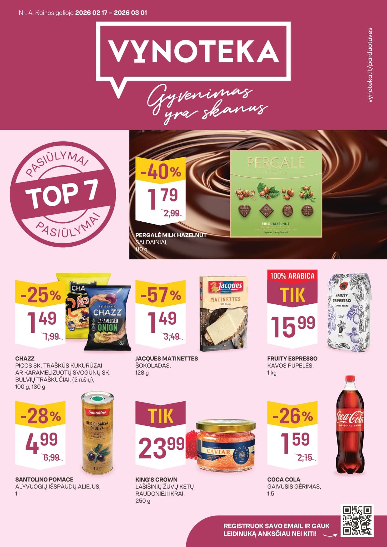 VYNOTEKA akcijų ir nuolaidų leidinys Nr. 4 nuo 2026.02.17 iki 2026.03.01 - 1
