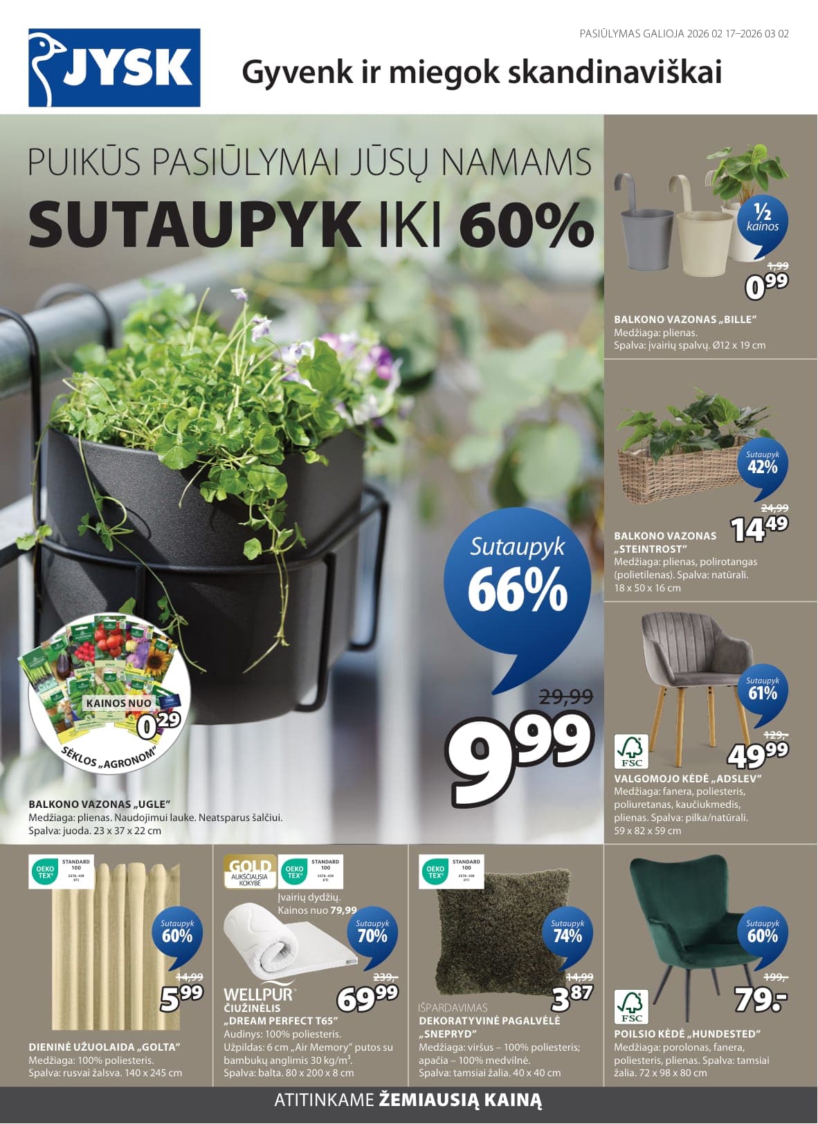 JYSK akcijų ir nuolaidų ledinys nuo 2026.02.17 iki 2026.03.02 - 2