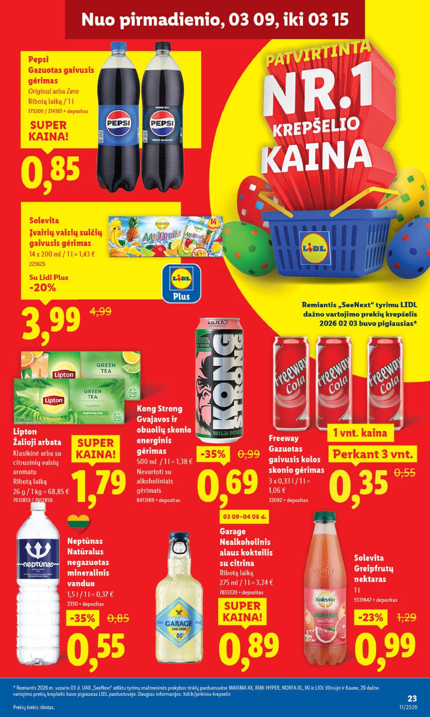 Naujas LIDL akcijų ir nuolaidų leidinys Nr. 11 nuo 2026.03.09 iki 2026.03.15 - 23